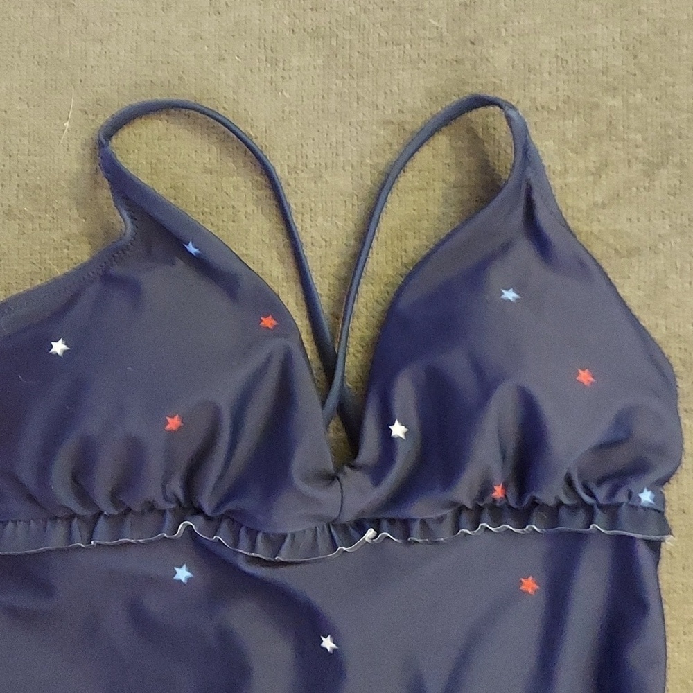 OLD NAVY One Piece V Neck Ruffle Trim Stars One Piece Swimsuit in Navy - Picture 6 of 14